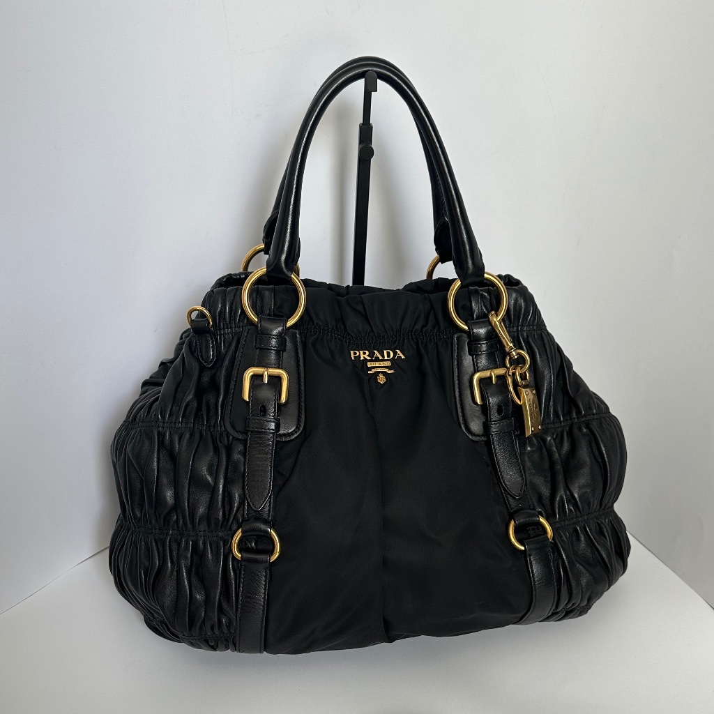 Prada Black Shoulder Bag With Gold Accents
